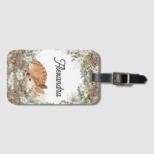 Woodland Deer Monogram Name Stroller Backpack labe Bagagelabel (Voorkant (horizontaal))