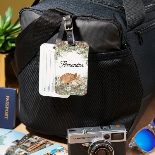 Woodland Deer Monogram Name Stroller Backpack labe Bagagelabel (Voorkant & Achterkant)