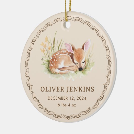 Woodland Deer Newborn Birth Stats Photo Ornament (Links)