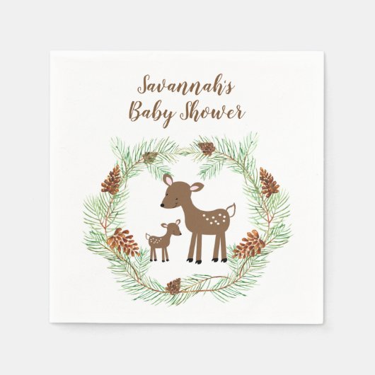 Woodland Deer Pine Cone Forest Baby shower Napkins Servet (Voorkant)
