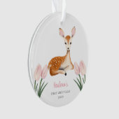 Woodland Deer Pink Baby's First Christmas Ornament (voorkant)