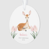 Woodland Deer Pink Baby's First Christmas Ornament (voorkant)
