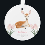 Woodland Deer Pink Baby's First Christmas Ornament<br><div class="desc">Cute Christmas ornament for a newborn baby featuring an illustration of a deer with pink flowers. De tekst "XX's" FIRST CHRISTMAS.</div>
