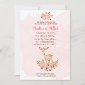 Woodland Deer Pink Floral Baby shower Invitati Kaart (Voorkant)