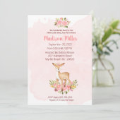 Woodland Deer Pink Floral Baby shower Invitati Kaart (Staand voorkant)
