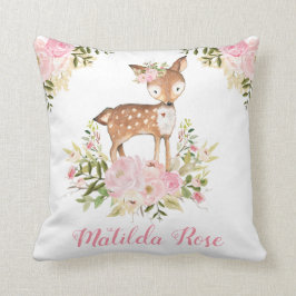 Woodland Deer Pink Floral Peony Girl Nursery Decor Kussen