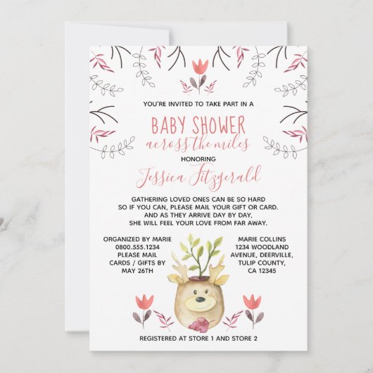Woodland Deer Plant Baby shower Over de Mijlen Kaart (Voorkant)