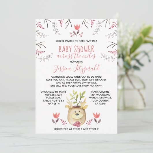 Woodland Deer Plant Baby shower Over de Mijlen Kaart (Staand voorkant)