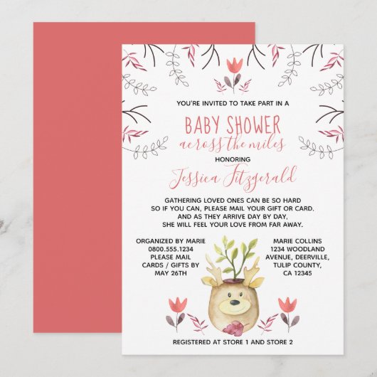 Woodland Deer Plant Baby shower Over de Mijlen Kaart (Voorkant / Achterkant)