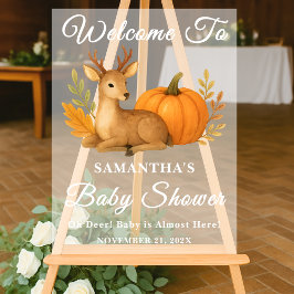Woodland Deer & Pompoen Herfst Baby shower Welkom Acryl Bord