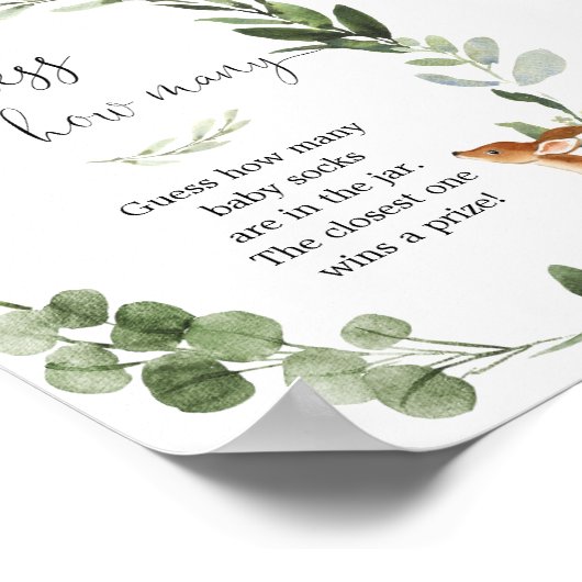 Woodland Deer Raad hoeveel baby shower spel Poster (Hoek)