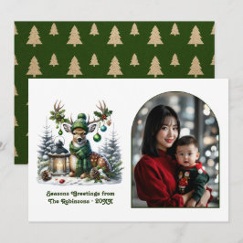 Woodland Deer Rustic Christmas Forest Animal Photo Feestdagenkaart