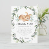 Woodland Deer Rustic Greenery Boy Baby shower Bedankkaart (Staand voorkant)