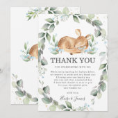 Woodland Deer Rustic Greenery Boy Baby shower Bedankkaart (Voorkant / Achterkant)