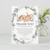 Woodland Deer Rustic Greenery Girl Baby shower Bedankkaart (Staand voorkant)