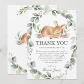 Woodland Deer Rustic Greenery Girl Baby shower Bedankkaart (Voorkant / Achterkant)