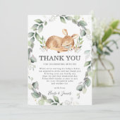 Woodland Deer Rustic Greenery Leafy Baby shower Bedankkaart (Staand voorkant)