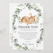 Woodland Deer Rustic Greenery Leafy Baby shower Bedankkaart (Voorkant / Achterkant)