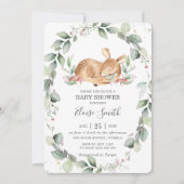 Woodland Deer Rustic Greenery Leafy Baby shower Kaart (Voorkant)