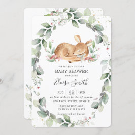 Woodland Deer Rustic Greenery Leafy Baby shower Kaart