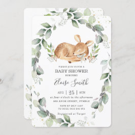 Woodland Deer Rustic Greenery Leafy Baby shower Kaart