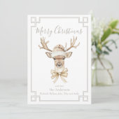 Woodland Deer Santa Hat Feestdagenkaart (Staand voorkant)