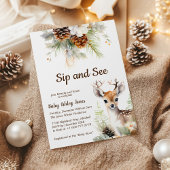 Woodland Deer Sip and See Baby shower Invitation Kaart