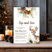 Woodland Deer Sip and See Baby shower Invitation Kaart