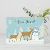 Woodland Deer ~ Snowman Winter Baby shower Uitnodi Kaart (Staand voorkant)