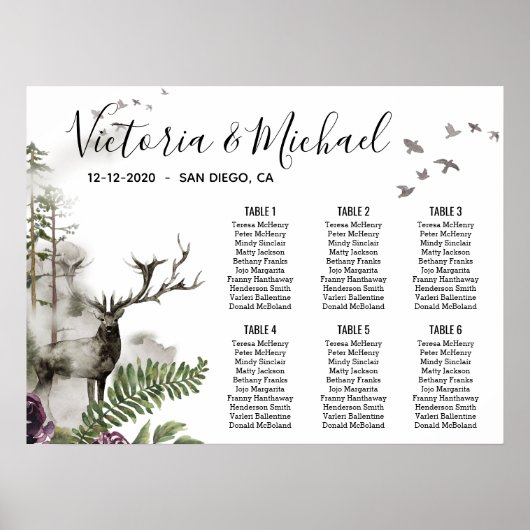 Woodland Deer Stag Forest Seat Chart Poster (Voorkant)