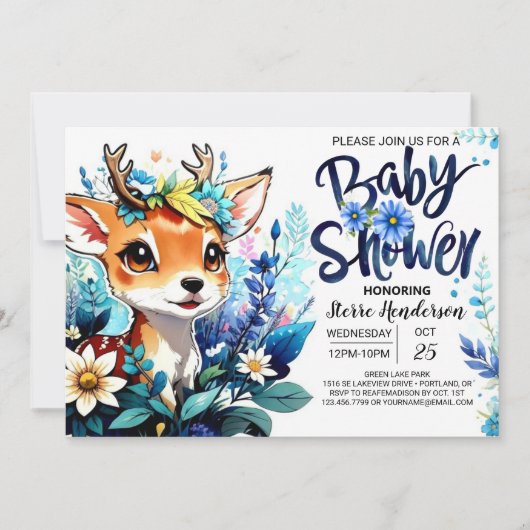 Woodland Deer Theme Baby shower voor Boy Kaart (Voorkant)