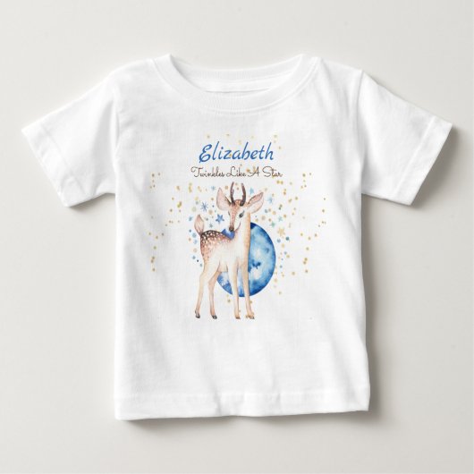 Woodland Deer Twinkle Stars Baby NAME Gift Floral (Voorkant)