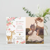 Woodland Deer Verjaardag uitnodiging met foto (Staand voorkant)
