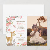 Woodland Deer Verjaardag uitnodiging met foto (Voorkant / Achterkant)