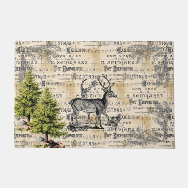 Woodland Deer Vintage-kerstklep Deurmat (Voorkant)