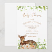 Woodland Deer Waterverf Floral Baby shower Kaart (Voorkant / Achterkant)