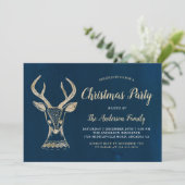 Woodland Deer Waterverf Navy Gold-kerstfeest Kaart (Staand voorkant)