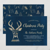 Woodland Deer Waterverf Navy Gold-kerstfeest Kaart (Voorkant / Achterkant)
