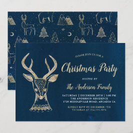 Woodland Deer Waterverf Navy Gold-kerstfeest Kaart