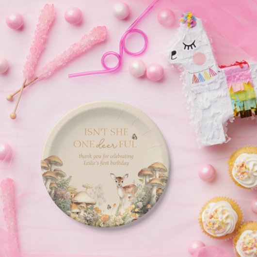 Woodland Deer Whimsical Eerste Verjaardag Papieren Bordje (Feest)