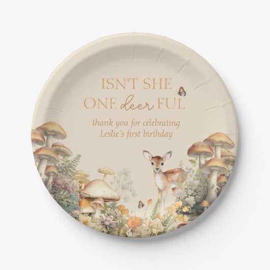 Woodland Deer Whimsical Eerste Verjaardag Papieren Bordje (Voorkant)