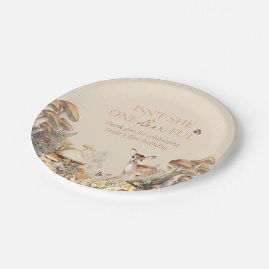 Woodland Deer Whimsical Eerste Verjaardag Papieren Bordje (Gekanteld)
