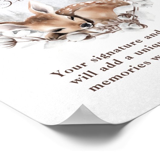 Woodland Deer Winter Baby shower Gastenboek Poster (Hoek)