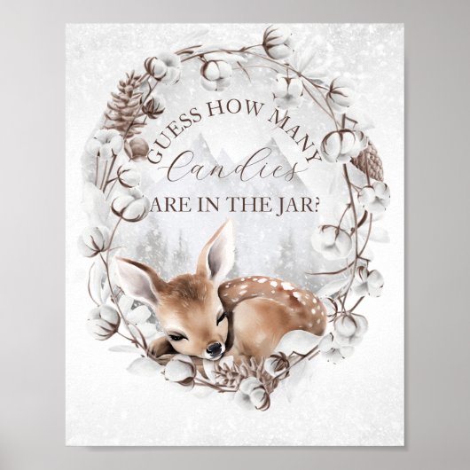 Woodland Deer Winter Baby shower Guess spel Poster (Voorkant)