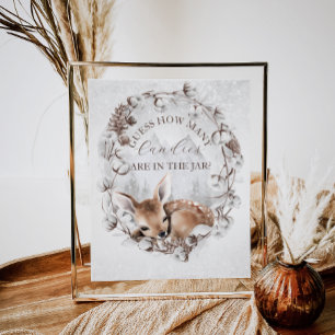Woodland Deer Winter Baby shower Guess spel Poster