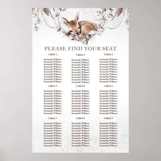 Woodland Deer Winter Baby shower instellen grafiek Poster (Voorkant)