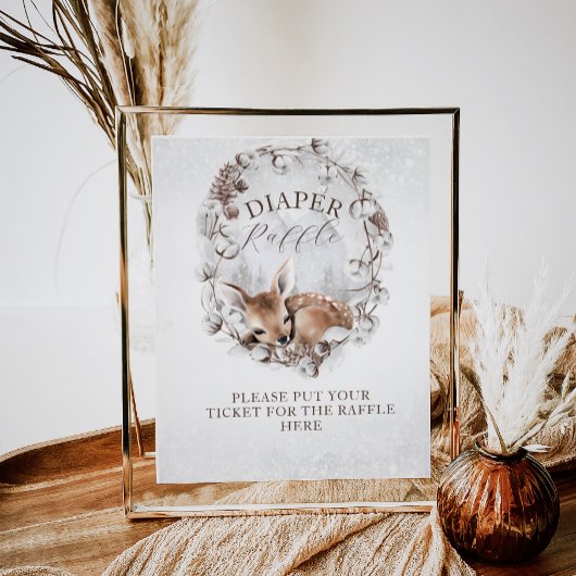 Woodland Deer Winter Baby shower Luier Raffle Poster