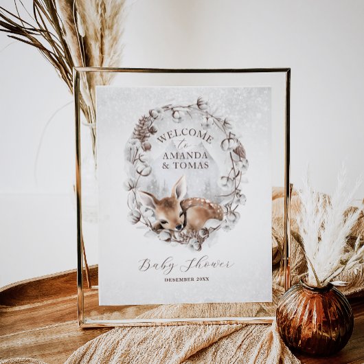 Woodland Deer Winter Baby shower Welkom Poster