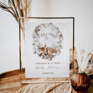 Woodland Deer Winter Baby shower Welkom Poster