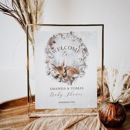 Woodland Deer Winter Baby shower Welkom Poster